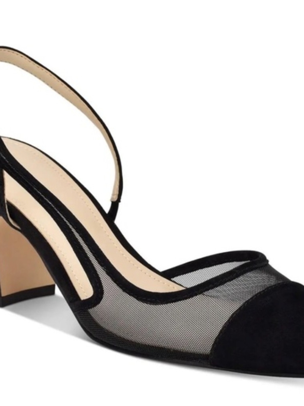 Marc Fisher Black Mesh Slingback Block Heel Pumps